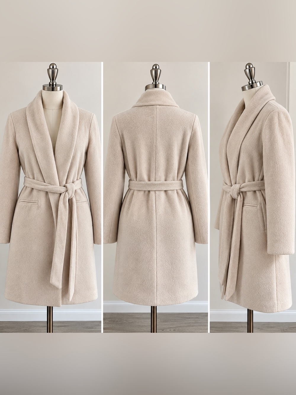 Twelve by Ontwelfth Cream Belted Wrap Coat Size M
